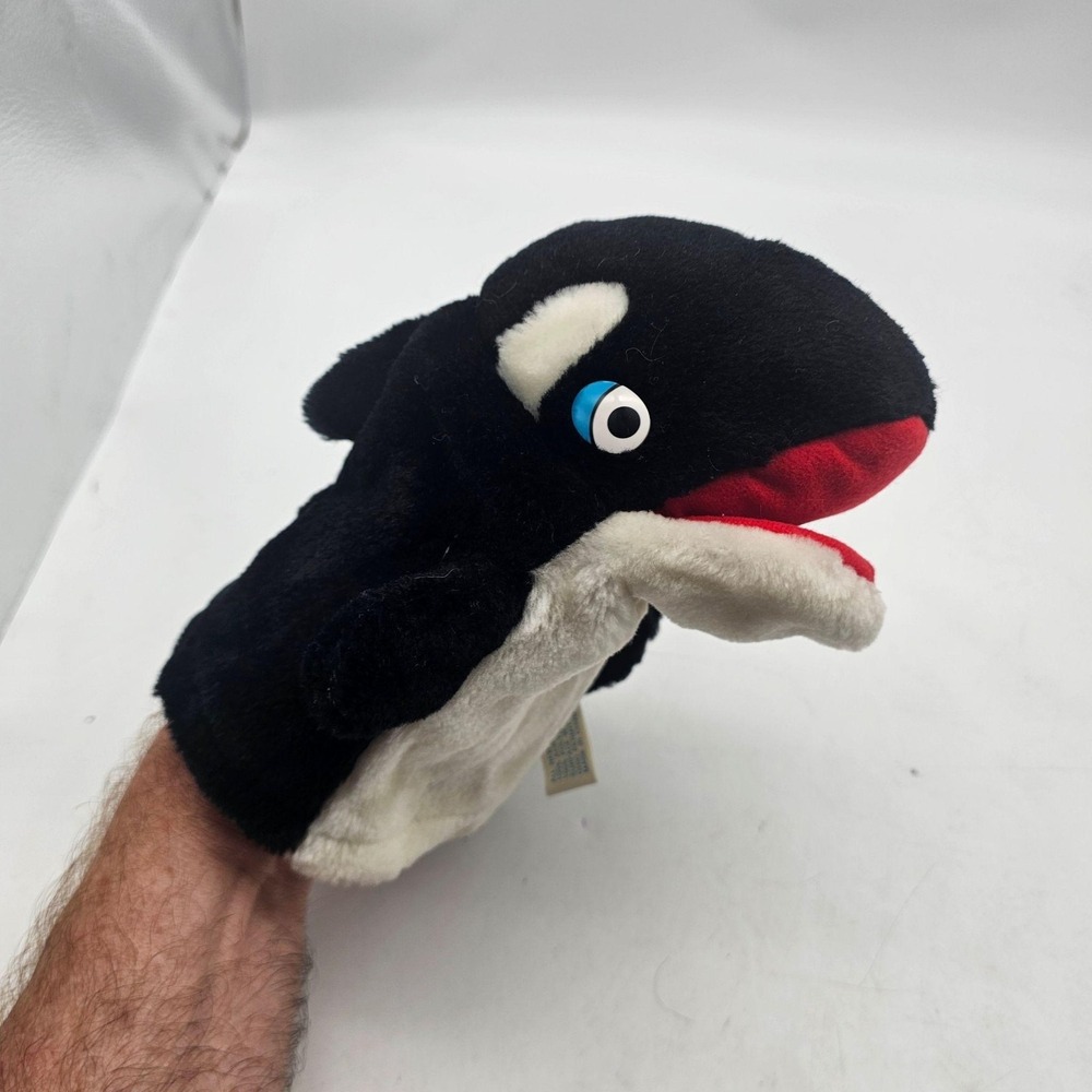 SeaWorld Whale Hand Puppet Plush Stuffed Animal Toy Small Black Washable‎ Cute